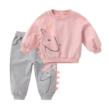 Conjunto de roupas 1-5 anos para meninas, roupas casuais infantis com estampa de desenho animado, blusa e calça cinza 2024 - compre barato