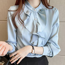 Long Sleeve Ruffles Stand Collar Chiffon Blouse Shirt Tops Blouse Women Blusas Mujer De Moda 2021 Tops Women Clothing Blusa E138 2024 - buy cheap