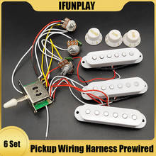6 комплектов электрогитары пикап предварительно смонтированный монтажный жгут 5 переключатель 2T1V ручка SSS/SSH пикап для ST электрогитары черно-белый 2024 - купить недорого