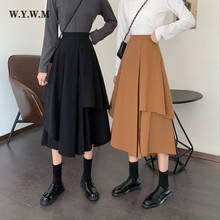 WYWM 2021 Корейская нестандартная юбка с высокой талией, Женская минималистская Повседневная Новая модная юбка, тонкая универсальная женская одежда А-силуэта 2024 - купить недорого