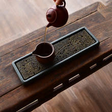 Прямоугольный каменный чайный поднос, тарелка из натурального вулканического камня, чайный набор кунг-фу, украшение для комнаты, дома, стола, офиса 2024 - купить недорого
