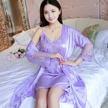 2PCS Silk Satin Sexy Lace Lingerie Nightgowns Robes Sets for Women 2020 Summer Bathrobe Sleepwear Nightdress Night Dress Nighty 2024 - buy cheap