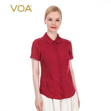 VOA 22m/m Silk Jacquard Peter Pan Collar Short Sleeve Single Row Button Waist Hugging Slim-Fit Daily Commuter Simple Shirt B5136 2024 - buy cheap