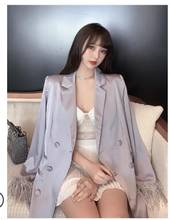 New Fashion Suit Jacket Women's Spring and Autumn Feather Sleeve Blazer Coat Lady's Midi Long Blazer Fashion Suit Coat 2024 - buy cheap