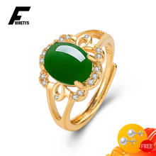 Vintage Women Ring 925 Silver Jewelry Oval Green Chalcedony Zircon Gemstone Gold Color Open Finger Rings Wedding Party Ornmanet 2024 - buy cheap