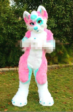 Halloween rosa longo pele raposa lobo fursuit husky cão mascote trajes roupas festa de aniversário jogo fursuit vestido dos desenhos animados carnaval 2024 - compre barato