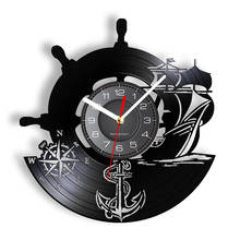 Anchor Ship Naval Compass Vintage Nautical Wall Decor Home Art Wall Clock Sailors Vinyl Record Wall Clock Handmade Sailing Gifts 2024 - buy cheap