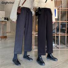 Pants Women Solid Elastic Waist Hot Sale 3XL Autumn Woolen OL Simple Elegant Chic Straight Trousers Korean Style All-match New 2024 - buy cheap