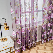 Cortina de tule floral roxo transparente, cortina para sala de estar, quarto, cozinha, cortina de janela, peônia, voile, elegante, painel de cortina 2024 - compre barato