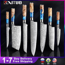 XITUO Kitchen Knives-Set Damascus Steel VG10 Chef Knife Cleaver Paring Bread Knife Blue Resin and Color Wood Handle 1-7PCS set 2024 - buy cheap