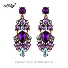 Girlgo Boho Colorful Stone Luxury Earrings For Women Wholesale Festival Gifts Trendy Geometric Statement Drop Earrings Jewelry 2024 - buy cheap
