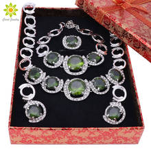 New African Jewelry Sets Silver Color Green Crystal Women Wedding Necklace Bracelet Earrings Ring Set+Gift Boxes 2024 - buy cheap