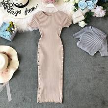 Neploe Knitted Short Sleeve Dress Women Solid O-Neck Short Sleeve Vestidos Fashion Double Breasted Bodycon Dresses 44171 2024 - buy cheap