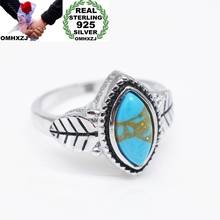 OMHXZJ Wholesale European Fashion Woman Girl Party Birthday Wedding Gift Feather Oval Turquoise 925 Sterling Silver Ring RR1020 2024 - buy cheap