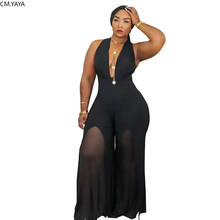 CM.YAYA Women Plus Size XL-5XL Halter Deep V-neck Sleeveless Straight Jumpsuit Streetwear Sexy Club One Piece Overall Rompers 2024 - buy cheap