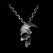 Broken Damaged Half Face Skull Pendant Necklace Men's Fashion Biker Rock Punk Jewelry Antique Silver Color, Chain length 45cm 2024 - buy cheap