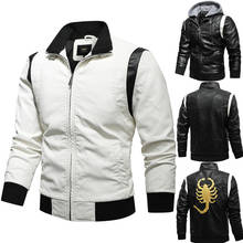 Autumn Winter Bomber Leather Jacket Men Scorpion Embroidery Hooded PU Leather Jackets and Coats Men Motorcycle Plus Size 4XL 2024 - buy cheap