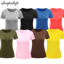 Camiseta de 7 colores para mujer, Camisetas básicas elásticas, Tops informales para mujer, camiseta de manga corta para mujer 2020 2024 - compra barato