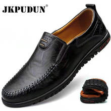 Genuine Leather Men Shoes Luxury Brand 2022 Casual Slip on Formal Loafers Men Moccasins Italian Black Male Driving Shoes JKPUDUN 2024 - buy cheap