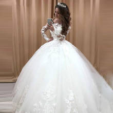 Красивые кружевные свадебные платья принцессы с аппликацией 3D цветов и длинным рукавом, Атласное Бальное платье из тюля, свадебные платья больших размеров 2024 - купить недорого