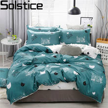 Solstice Home Textile Cyan Cute Cat Kitty Duvet Cover Pillow Case Bed Sheet Boy Kid Teen Girl Bedding Covers Set King Queen Twin 2024 - купить недорого