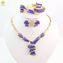 Fashion High Quality Nigerian Wedding African Beads Jewelry Sets Blue Crystal Dubai Gold Color Big Jewelry Sets Costume 2024 - buy cheap