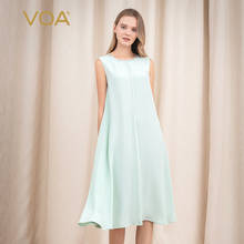VOA Мятное 30 мм шелковое платье с круглым вырезом без рукавов с арочной иглой, свободная талия, простое удобное А-образное платье a10562 2024 - купить недорого