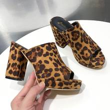 Verão leopardo feminino chinelos quadrados de salto alto preto rosa concisa qualidade superior casual mulheres mulas sapatos peep party slides 2024 - compre barato