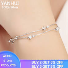 Yanhui folha de prata esterlina 925, pulseira com dupla camada de círculo geométrica para mulheres moda pulseira prata 925 joias 2024 - compre barato
