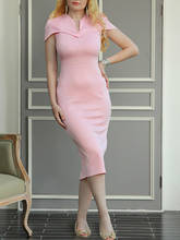 Women Pink Midi Dress Slim Fit Bodycon Dresses Birthday Party Night Office Wear Cap Sleeve V Neck High Waist Omighty Summer Robe 2024 - buy cheap