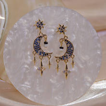 Japanese&Korea Delicate Jewelry 14K Gold Plated AAA Zircon Black Star Stud Earrings for Women Luxury Moon Tassel Earrings 2024 - buy cheap