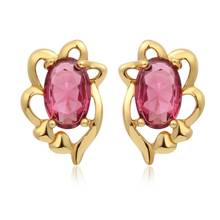 Cute Swirl Flower Oval Red Cz Stones Small Stud Earrings For Women Girls Kids Yellow Gold Color Jewelry Bijoux Kolczyki Aros 2024 - buy cheap