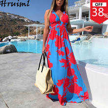 Dresses Women V-Neck Sexy Sling Print Floor Length Dress Casual Holidays Beach Style High Waist Slim A-Line Long Dress Sukienki 2024 - buy cheap