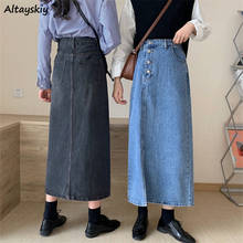 Skirts Women Denim Slim A-line Female Leisure Solid Color Buttons Side-slit Trendy Alzzang Mid-calf Tender High Waist Daily Hot 2024 - buy cheap