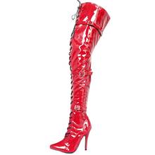 Women Sexy PU Leather 12CM Super High Heel Pointed toe Cross-tied Buckle Straps Over-the-Knee Thigh Long Boots 2024 - buy cheap