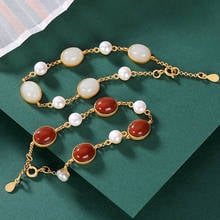 Original S925 Sterling Silver Natural Hetian Jade Southern Red Agate Ornament Temperament Female Bracelet Ornament 2024 - buy cheap