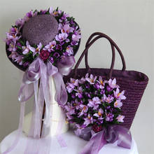 Fantasy purple flowers straw handbag 2019 Summer beach bag women larger Capacity Travel Totes Wheat Pole Weaving shoulder bag 2024 - buy cheap
