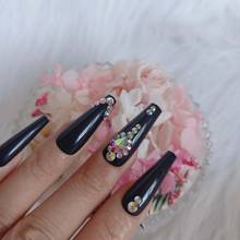 24pcs Luxury jewelry long ballet coffin technique decoration false nails crystal diamond black 2024 - buy cheap