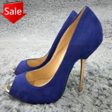 Women Stiletto Thin Iron High Heel Pumps Sexy Peep Toe Blue Suede Fashion Party Bridal Ball Office Lady Shoes 3845-a10 2024 - buy cheap