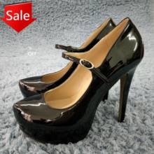 Mujeres Stiletto zapatos de tacón alto fino plataforma Mary Janos Sexy negro charol moda fiesta Bridals Ball Lady zapatos 3463B-b 2024 - compra barato