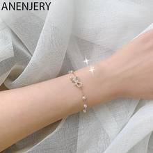 ANENJERY Silver Color Bowknot Pearl Pendant Bracelet for Women Cubic Zirconia Adjustable Chain Bracelet Jewelry Gifts S-B430 2024 - buy cheap