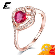Na moda 925 jóias de prata feminino anéis forma do coração rubi zircão pedra preciosa aberto dedo anel para casamento noivado festa acessórios 2024 - compre barato