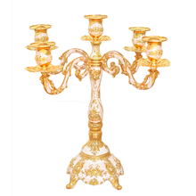 Candelabros com 5 braços brilhantes banhados a ouro, candelabros romântico e de metal de luxo para eventos de casamento ou decoração de festa 2024 - compre barato