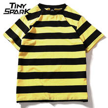Хлопковая футболка в полоску с короткими рукавами, Винтажная футболка в стиле хип-хоп, Харадзюку, желтая, черная, красная, белая, для мужчин и женщин 2024 - купить недорого