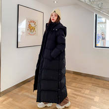 Plumífero Extra largo con capucha para mujer, abrigo largo de talla grande, color negro, para invierno 2024 - compra barato