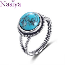 Vintage Rings with 10MM Round Natural Turquoise Women's Wedding Party Anniversary Fashion Jewelry Ring Wholesale 2024 - buy cheap