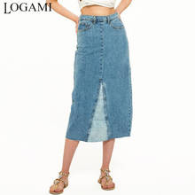 Logami saia jeans de cintura alta para mulheres, primavera-verão, saia longa feminina, saias jeans de divisão alta 2024 - compre barato