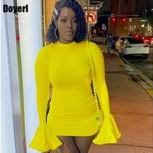 Women Sexy Mini Club Party Dress Elegant Bodycon Short Dress Long Sleeve Flare Solid Slim Sheath Autumn Winter Dress Casual 2024 - buy cheap