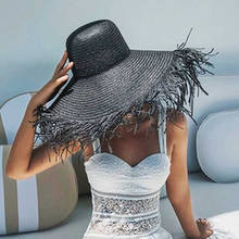 Шляпа женская Соломенная с широкими полями, Пляжная Панама с защитой от ультрафиолета, для отдыха и путешествий, цвет черный, лето 2024 - купить недорого