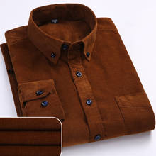 вельветовая рубашка Мужские Теплые повседневные вельветовые рубашки большого размера 6xl на осень/зиму, 100% хлопок, с длинным рукавом и воротником на кнопках, удобные 2024 - купить недорого
